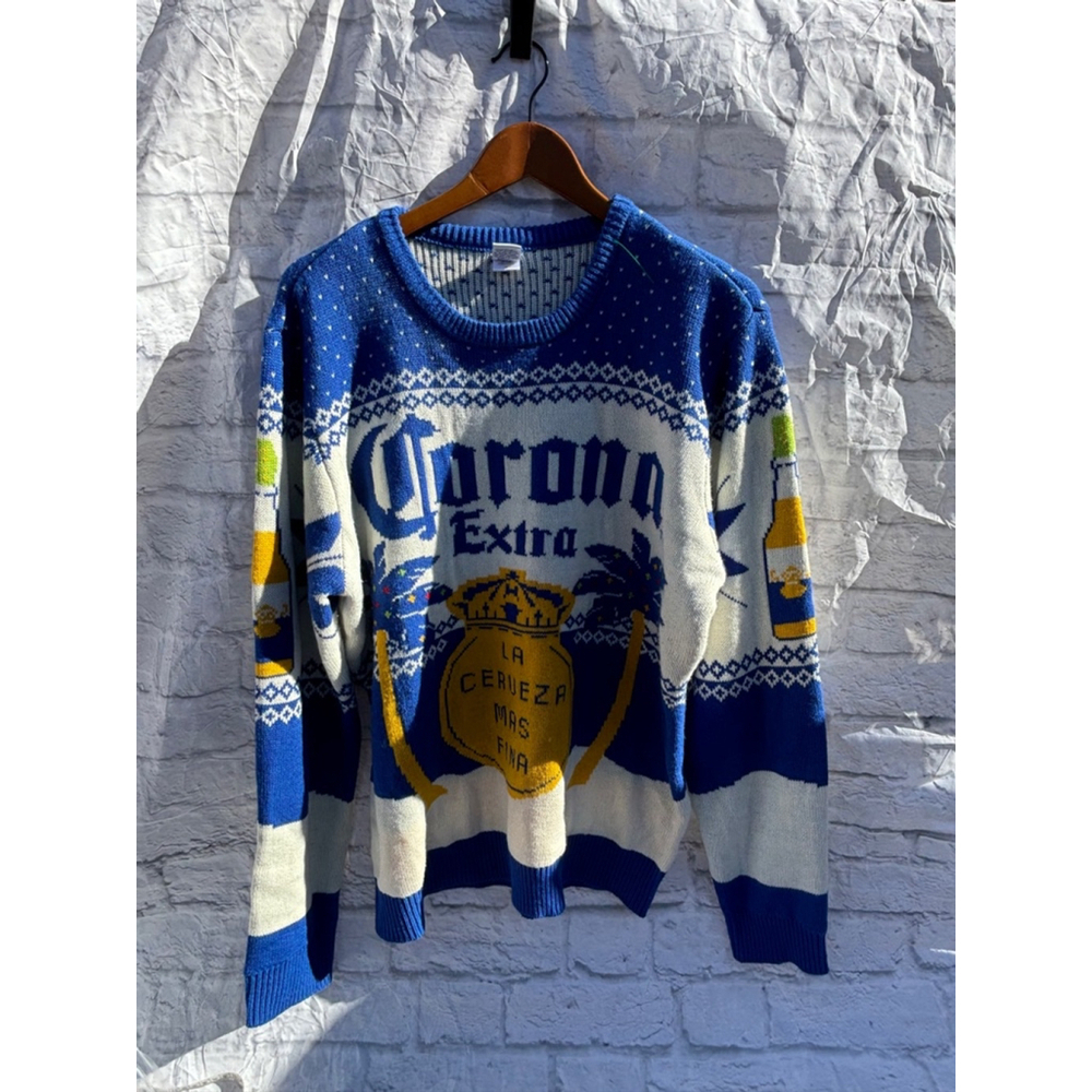Ugly Christmas Sweater Men's Corona Extra Sweater XL Blue‎ White